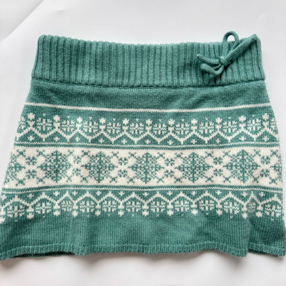 Vintage Fair Isle Y2K 2000’s Apres Ski Green Mini Skirt Size XS Boho Hippie